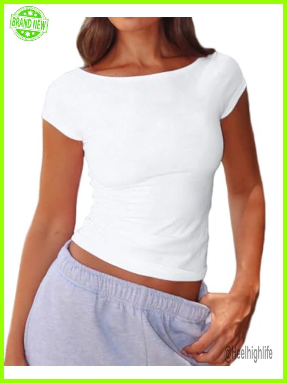 Boat Neck Baby Tee Short Sleeve Cotton T-Shirt for Women